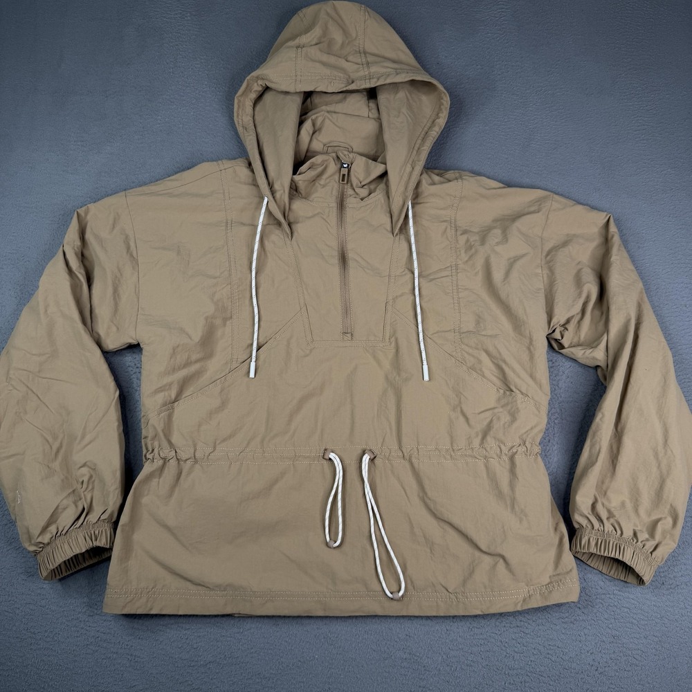 CALIA Jacket Womens Medium Tan Brown Hooded Windbreaker Anorak Water Repellent